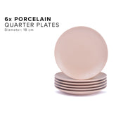 Quarter Plates Set Of 6, Blush Series | Premium Porcelain Snacks Plates Set - Dessert Plates, Snack Plate | Small Plates With Matte Finish